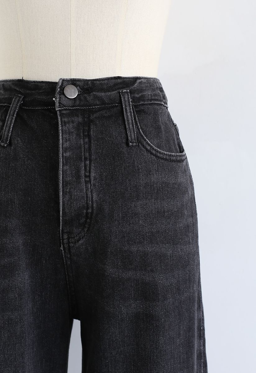 Pockets High-Waisted Wide-Leg Jeans in Schwarz
