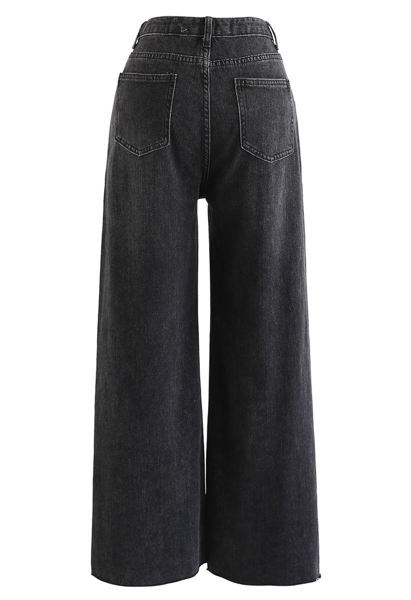 Pockets High-Waisted Wide-Leg Jeans in Schwarz