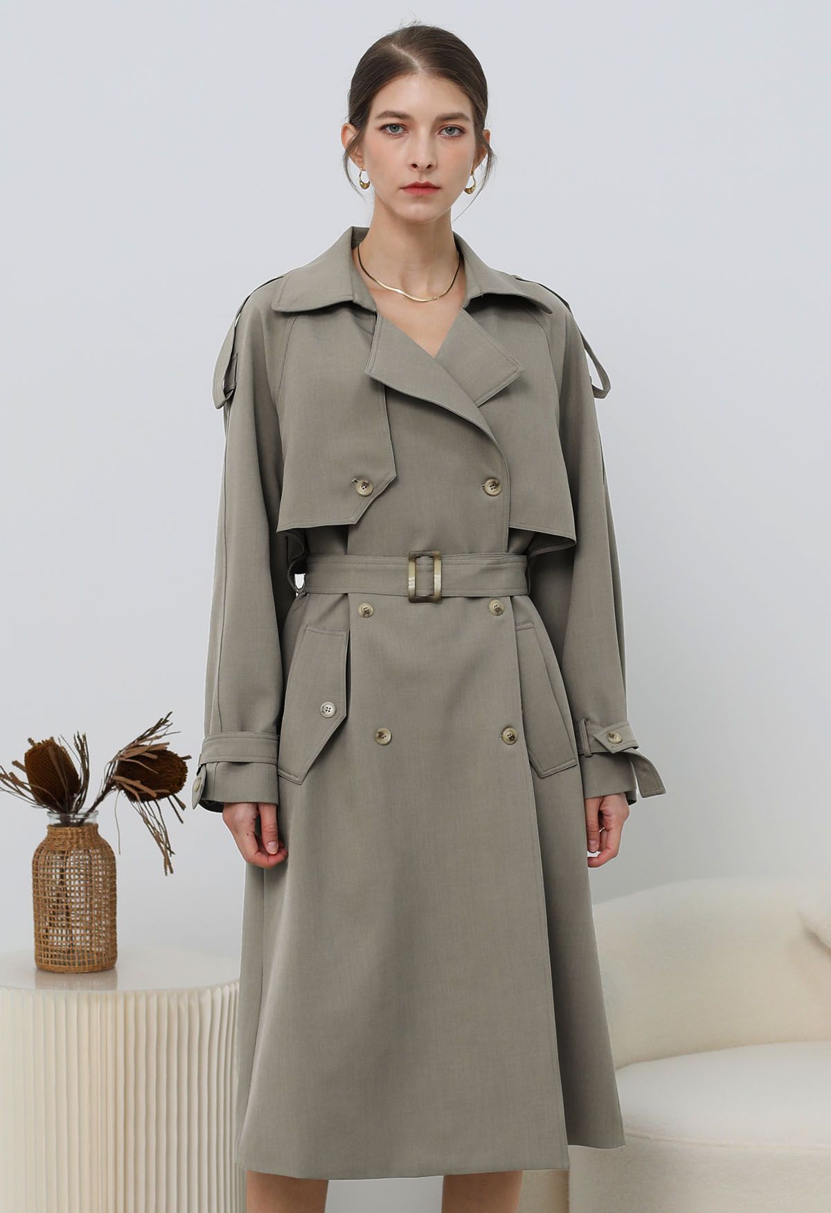 Zweireihiger Trenchcoat „New Icon“ in Taupe