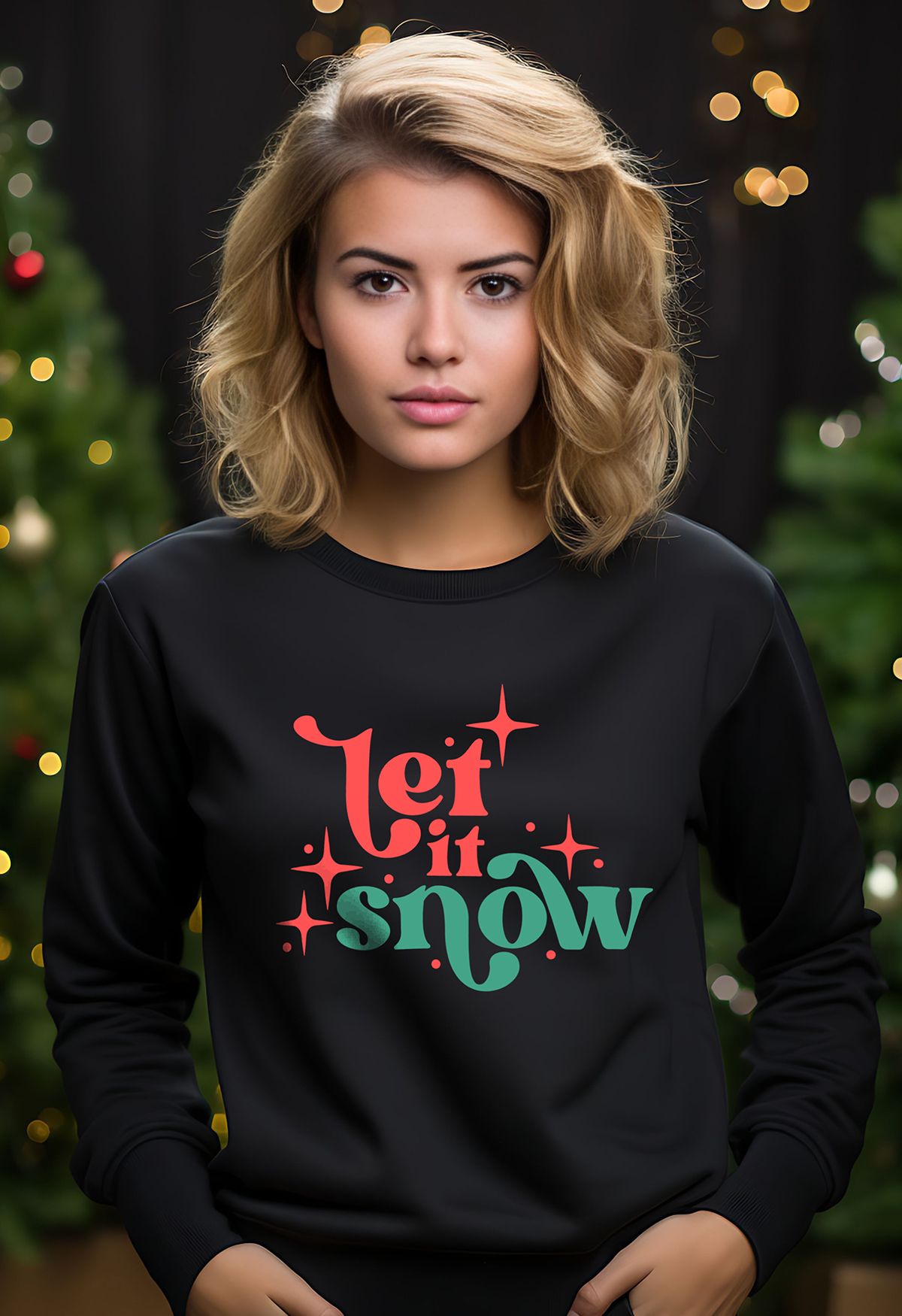 Sweatshirt mit „Let It Snow“-Print in Schwarz