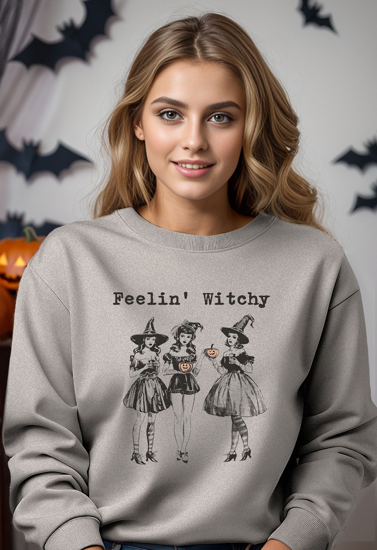 Sweatshirt mit „Feeling Witchy Girly“-Muster