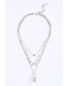 Mehrschichtige Halskette mit Verschlusskette in Silber