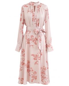 Grab the Spotlight Floral Bowknot Satin Dress in Pink