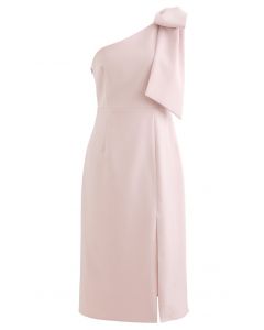 Bow Strap Oblique Slit Shift Kleid in Pink