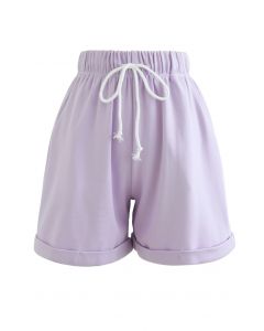 Gefaltete Saum Kordelzug Taschen Shorts in Lavendel