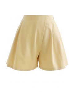 High Rise Side Zip Pocket Plissee Shorts in Gelb