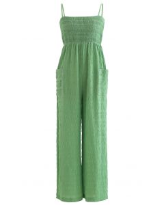 Solid Green Shirred Cami Jumpsuit