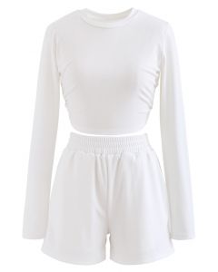 Cutout Tie Back Crop Top und Shorts Set in Weiß