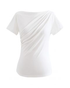 Weißes T-Shirt mit geraffter Vorderseite
