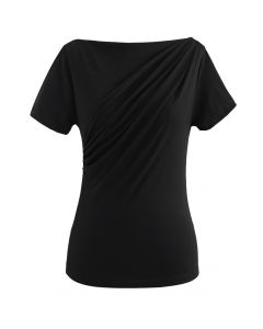 T-Shirt mit geraffter Vorderseite in Schwarz