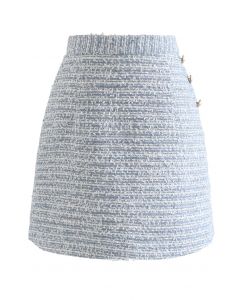 Tweed-Minirock mit Pailletten und Knöpfen in Blau