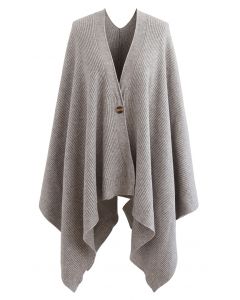 Geknöpftes, geripptes Poncho-Cape in Taupe