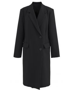 Einreihiger langer Mantel mit Taschen in Schwarz