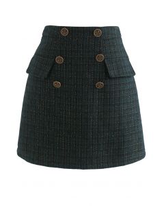 Gingham-Muster – Schimmernder Tweed-Minirock in Grün