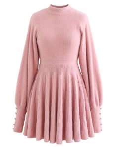 Extraweiches Fuzzy-Strick-Plissee-Kleid in Rosa