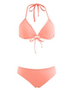 Hellrosa Neckholder-Bikini-Set mit hoher Taille