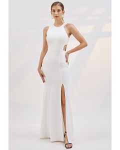 Asymmetrisches Neckholder-Split-Nixe-Kleid in Weiß