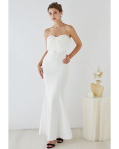 Bowknot Trägerloses Meerjungfrauenkleid in Weiß