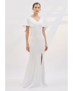 Cape-Ärmel-Split-Meerjungfrau-Kleid in Weiß