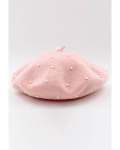 Handgemachte Perlen-Wollmischung Baskenmütze in Pink