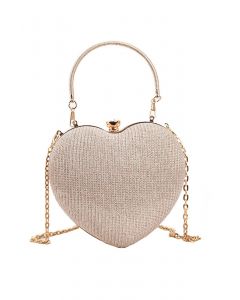 Glänzende Clutch-Handtasche in Herzform in Gold