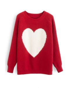 One Heart – Rippstrick-Oversize-Pullover in Rot