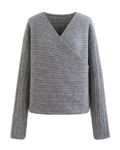 Langärmliger Pullover mit V-Ausschnitt in Grau