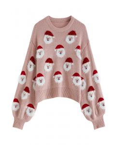Fuzzy Weihnachtsmann Strickoberteil in Pink