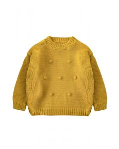 Pom-Pom Handgestrickter Pullover in Senf für Kinder