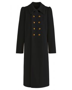 Gerade geschnittener, zweireihiger Mantel aus Wollmischung in Schwarz
