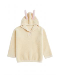 Lovely Bunny Fuzzy Strick Kapuzenpullover in Creme für Kinder