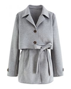 Crop-Blazer aus Wollmischung und Weste mit Gürtel im Set in Grau
