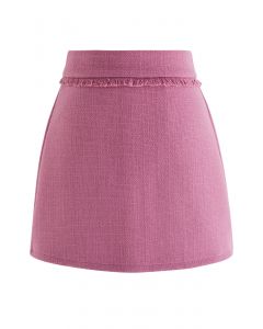 Knospenrock aus Tweed mit Fransenbesatz in Rosa