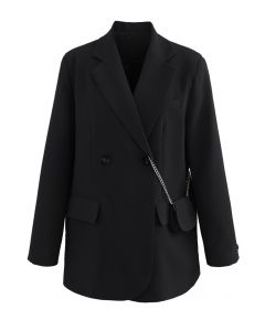 Pad-Shoulder-Blazer mit Mini-Tasche in Schwarz