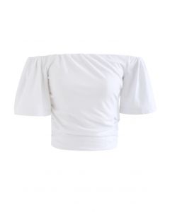 Off-Shoulder-Kurzarm-Crop-Top aus Baumwolle in Weiß