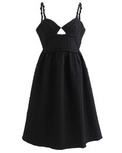 Geprägtes Cami-Kleid mit Herzausschnitt in Schwarz