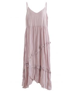 Cami-Kleid mit Rüschen und asymmetrischem Saum in Pink