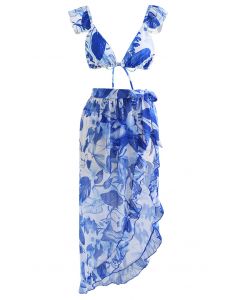Rainforest Vibe Flutter Strap Bikini Cover-Up Set in Blau