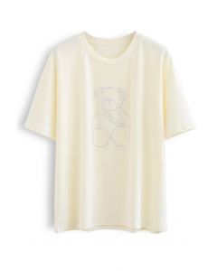 Perlenbesetztes Teddybär-T-Shirt in Hellgelb