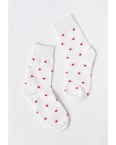 Jacquard-Socken mit kleinen roten Herzen
