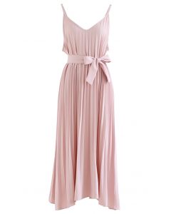 Asymmetrisches Plissiertes Cami-Kleid mit Bogenknoten in Rosa