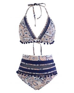Vintage Boho Pom-Pom Trim Bikini-Set