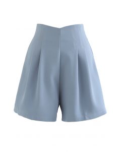 Nähte Taillen-Plissee-Shorts in Blau