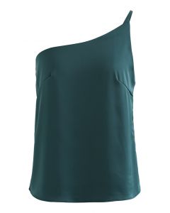 Stilvolles Cami-Top aus Satin mit einer Schulter in Dunkelgrün