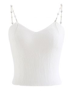 Cropped Knit Pearly Tanktop in Weiß