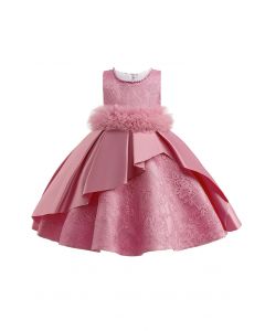 Blumenspitze-Rüschen-Mesh-Prinzessin-Kleid in Rosa für Kinder