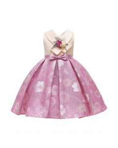 Schleifenknoten Blumen Jacquard Prinzessinnenkleid in Pink für Kinder