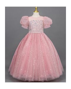 Glitzer-Pailletten-Tüll-Kleid in Rosa für Kinder