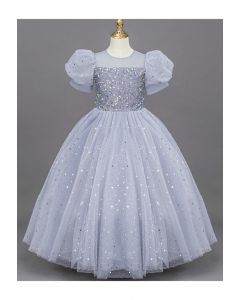 Glitzer-Pailletten-Tüll-Kleid in Babyblau für Kinder