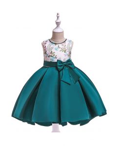 Besticktes Hi-Lo-Prinzessinnenkleid mit Zweigen und Schleifen in Smaragdgrün für Kinder